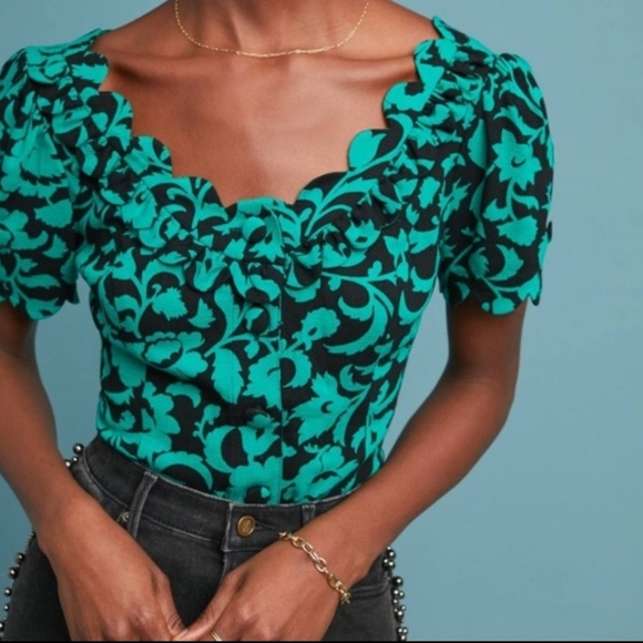 Anthro Maeve Shana Floral Scalloped Top - Picture 11 of 11